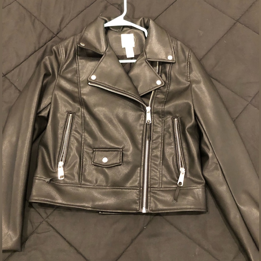H&M black moto jacket. Small. Worn once. Super cute! Biker jacket faux leather